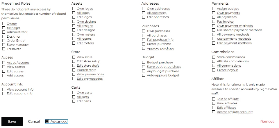 User roles and permissions